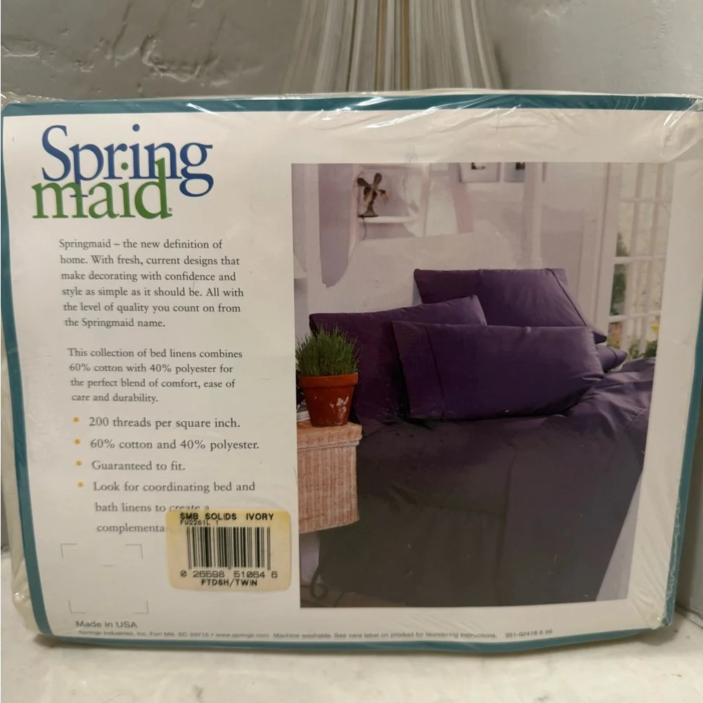 Spring Maid Twin Fitted Sheet Ivory No Iron Percale Deadstock